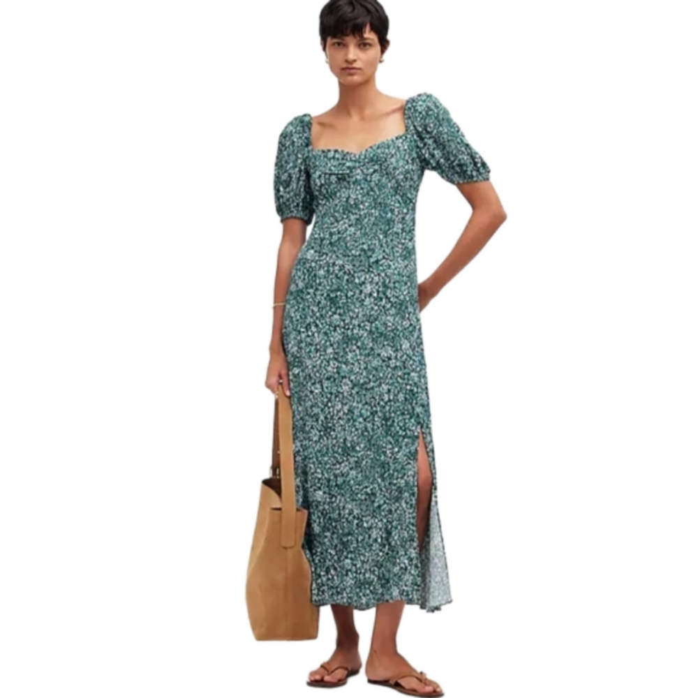 Madewell Puff-Sleeve Sweetheart Midi Dress in Floral NWT Sz 00 NS129